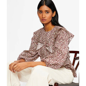NWT Ted Baker London Sanjaa Floral Ruffle Cotton Long Sleeve Blouse, size 0/US 2